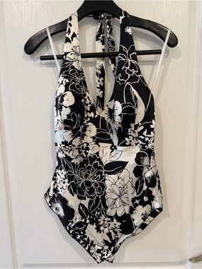 Cache Black and White Floral Halter Camisole